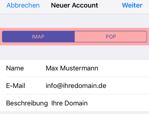 iOS Mail - E-Mail-Konto einrichten, Bild 7