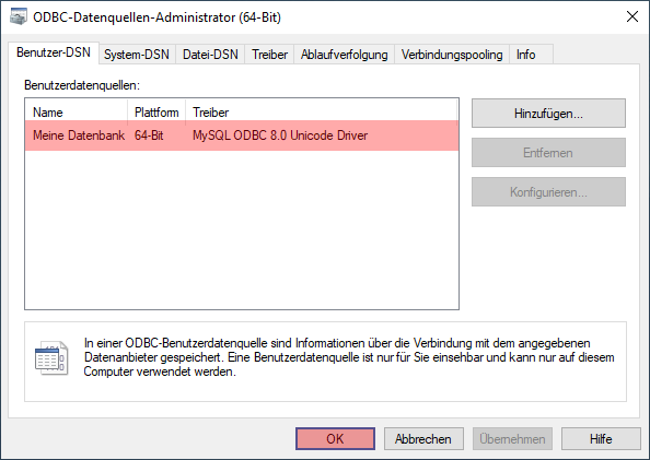 ODBC-Verbindung zur Datenbank - Einrichtung der Verbindung unter Windows 10, Bild 7