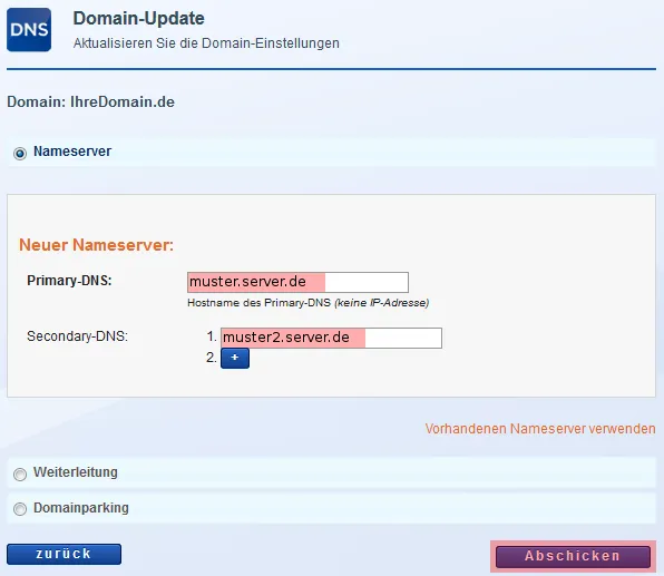 Domainverwaltung - Änderung der Nameserver, Bild 4