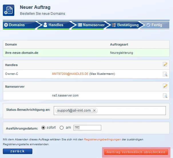 Domain bestellen - Neuregistrierung, Bild 7