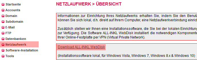 Aktivierung, Installation, Einrichtung - ALL-INKL.COM WebDisk - Installation unter Windows, Bild 1