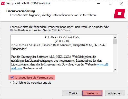 Aktivierung, Installation, Einrichtung - ALL-INKL.COM WebDisk - Installation unter Windows, Bild 4