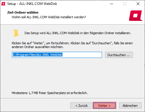 Aktivierung, Installation, Einrichtung - ALL-INKL.COM WebDisk - Installation unter Windows, Bild 5
