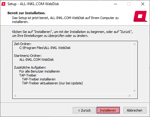 Aktivierung, Installation, Einrichtung - ALL-INKL.COM WebDisk - Installation unter Windows, Bild 8