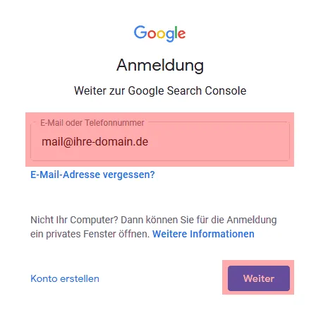Google Search Console - neue Domain hinzufügen, Bild 1