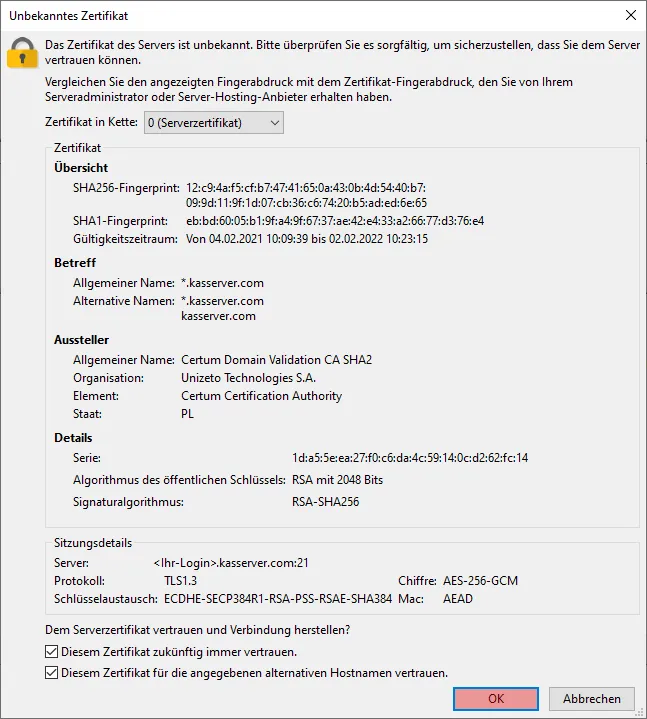 FileZilla - Version 3 - Verbinden und Dateien hochladen, Bild 4