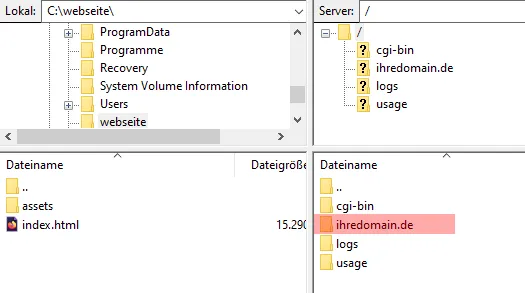 FileZilla - Version 3 - Verbinden und Dateien hochladen, Bild 5