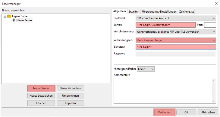 FileZilla - Version 3 - Verbinden und Dateien hochladen, Bild 2