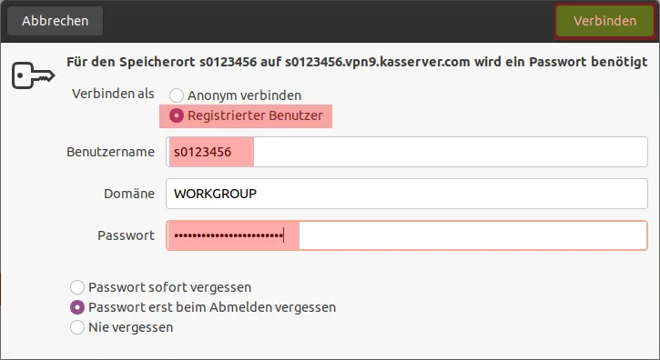 Einbindung als Netzlaufwerk - Netzlaufwerk über VPN verbinden - Ubuntu Gnome, Bild 10