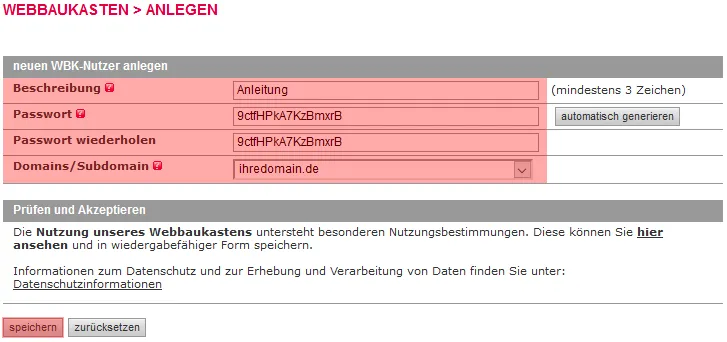 Verwalten im KAS - Anlegen eines Webbaukastens, Bild 3