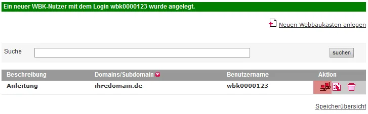Verwalten im KAS - Anlegen eines Webbaukastens, Bild 4