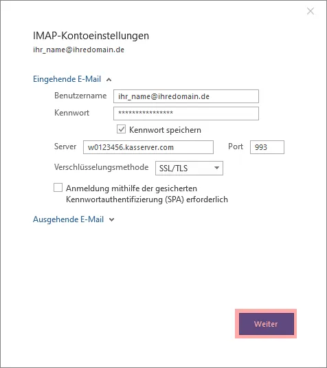 Outlook - 2019 - SMTP-Authentifizierung aktivieren, Bild 3