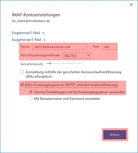 Outlook - 2019 - SMTP-Authentifizierung aktivieren, Bild 4