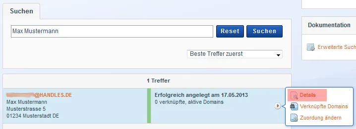 Handleverwaltung - Änderung des Handles, Bild 3