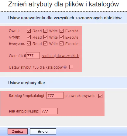 WebFTP - Zmiana uprawnień plików (chmod), Bild 2