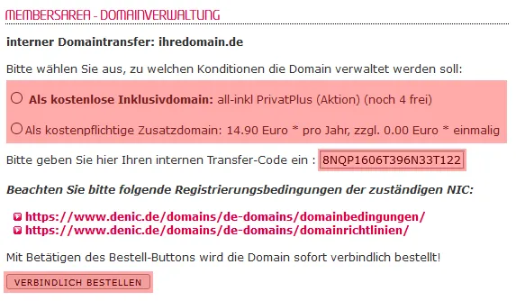 so funktioniert ein interner Wechsel - Bestellung der Domain, Bild 5