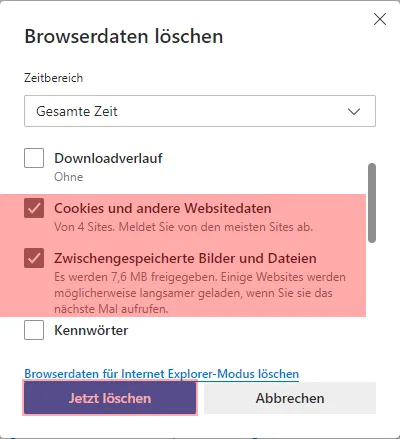 Microsoft Edge - Cache und Cookies leeren, Bild 3