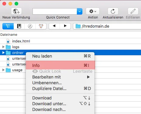Cyberduck (MAC) - Dateiberechtigung ändern (CHMOD), Bild 1