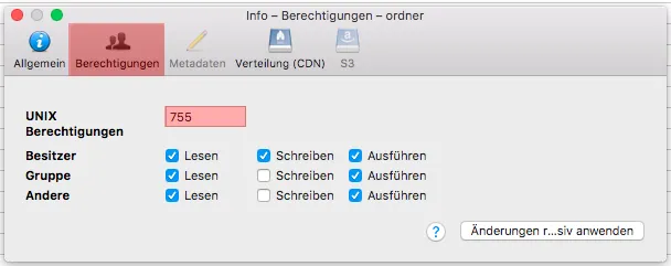 Cyberduck (MAC) - Dateiberechtigung ändern (CHMOD), Bild 2