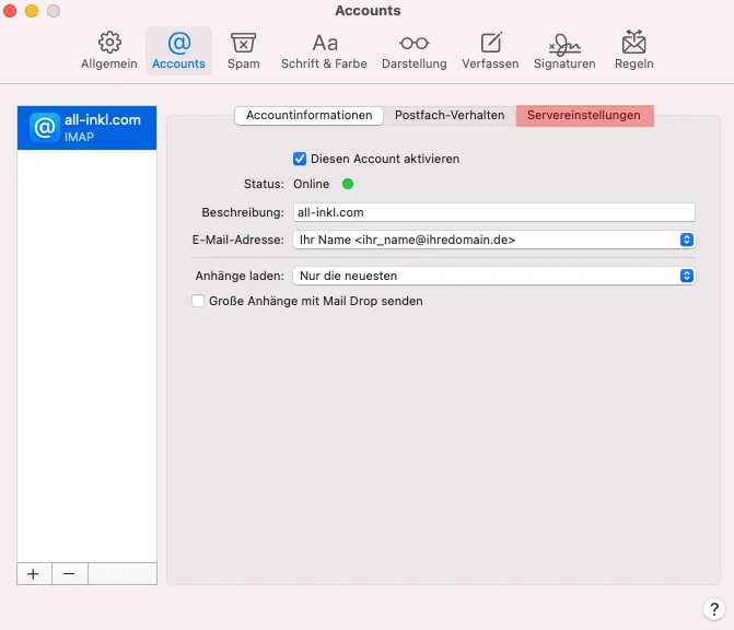 macOS Mail - SMTP-Authentifizierung aktivieren, Bild 2