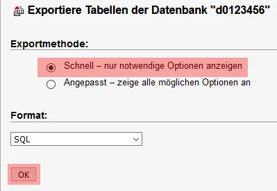 phpMyAdmin - Datenbanksicherung anlegen, Bild 3