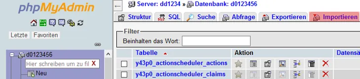 phpMyAdmin - Datenbanksicherung einspielen, Bild 2