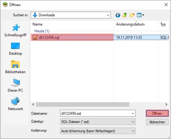 HeidiSQL - Datenbank einspielen / importieren, Bild 3