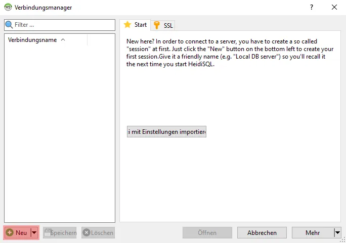 HeidiSQL - Verbindung zur Datenbank, Bild 1