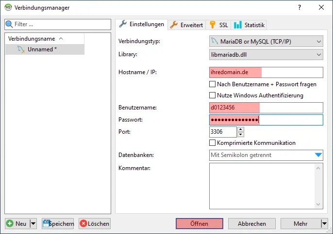 HeidiSQL - Verbindung zur Datenbank, Bild 2