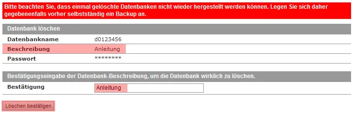 Datenbank verwalten - Datenbank löschen, Bild 3