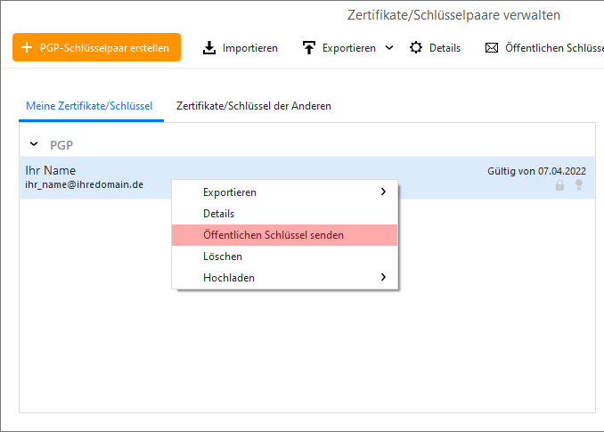 PGP-Verschlüsselung - Einrichtung unter eM Client, Bild 6