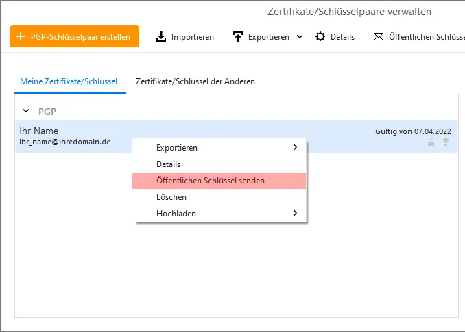 PGP-Verschlüsselung - Einrichtung unter eM Client, Bild 6