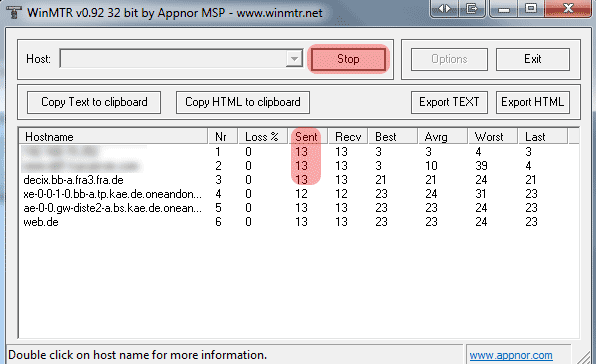 Routenverfolgung zu Domain per Tracert testen - Routenverfolgung per WinMTR (Windows), Bild 3