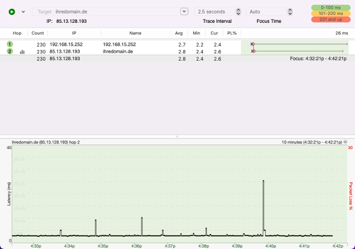 Routenverfolgung zu Domain per Tracert testen - Routenverfolgung mit PingPlotter (macOS), Bild 5
