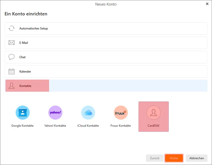 CardDAV - Synchronisierung von Kontakten - eM Client, Bild 2
