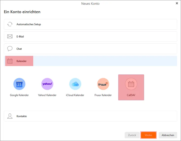 CalDAV - Kalenderfunktion - eM Client, Bild 2