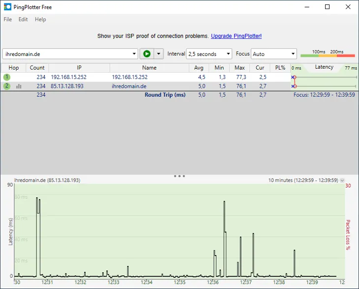 Routenverfolgung zu Domain per Tracert testen - Routenverfolgung mit PingPlotter (Windows), Bild 2