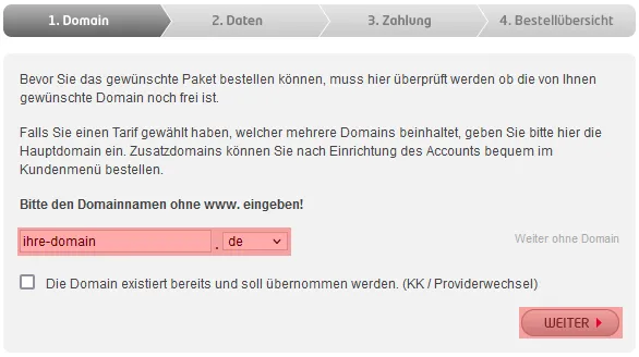Vertragsbestellung - Bestellung mit neuer Domain (Neuregistrierung), Bild 1