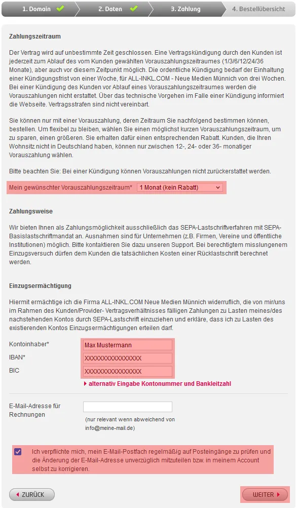 Vertragsbestellung - Bestellung mit vorhandener Domain (KK - Providerwechsel), Bild 5