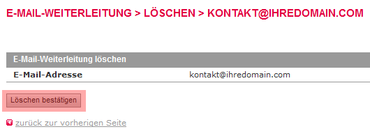 Mail-Adresse, Autoresponder, Weiterleitung - E-Mail-Weiterleitung löschen, Bild 4