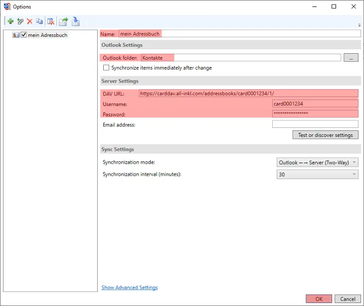 CardDAV - Synchronisierung von Kontakten - Outlook 2019, Bild 4