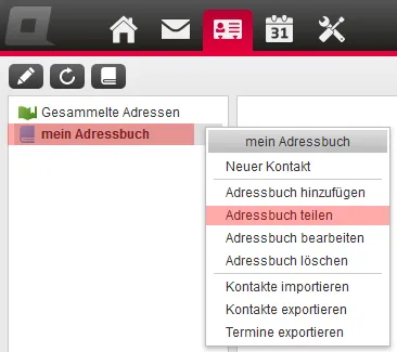 CardDAV - Synchronisierung von Kontakten - Einstellungen im WebMail anzeigen, Bild 4