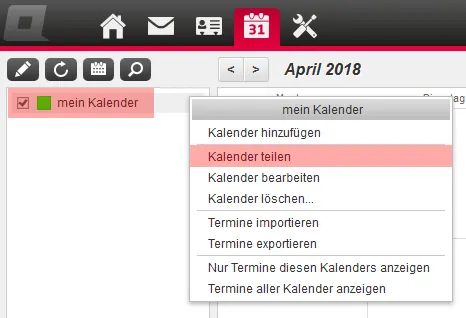 CalDAV - Kalenderfunktion - Einstellungen im WebMail anzeigen, Bild 4