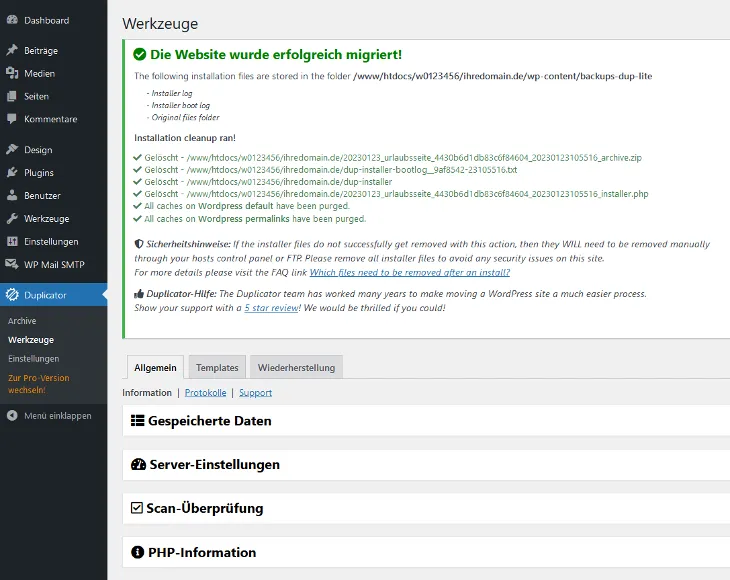 Übertragung der Inhalte - Übertragung von WordPress, Bild 16