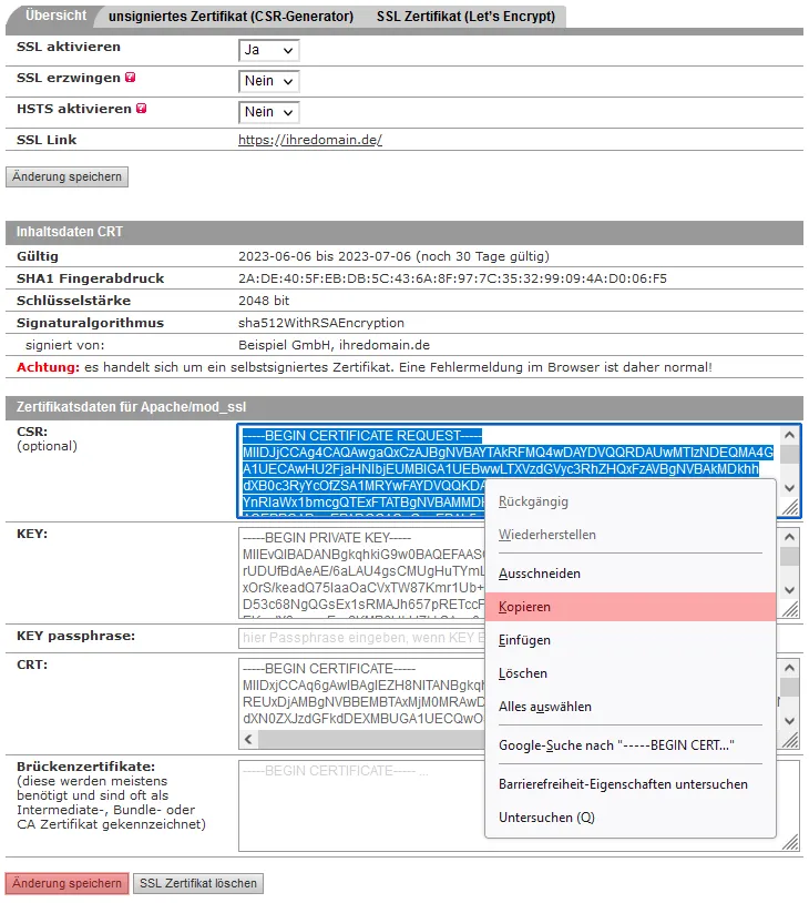 SSL-Zertifikat - Einbindung externes SSL-Zertifikat, Bild 4