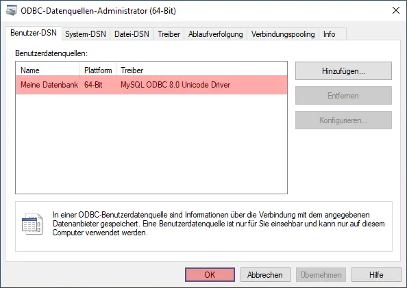 ODBC-Verbindung zur Datenbank - Einrichtung der Verbindung unter Windows 10, Bild 6