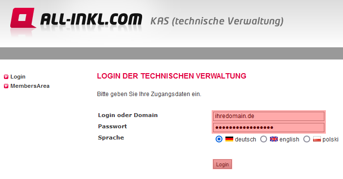 so funktioniert das Bestellen einer Domain - Anlegen der Domain im KAS, Bild 1