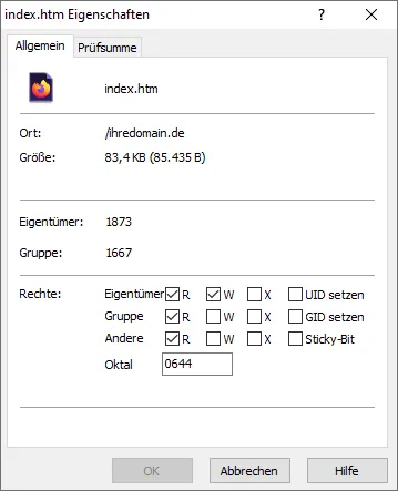 WinSCP - Dateiberechtigung ändern (CHMOD), Bild 2