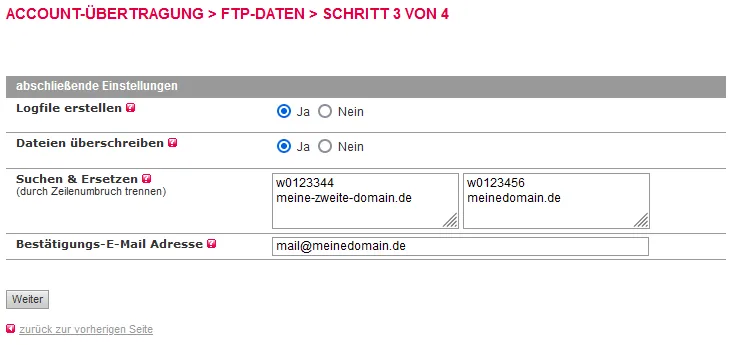 Accountübertragung - FTP-Übertragung, Bild 6