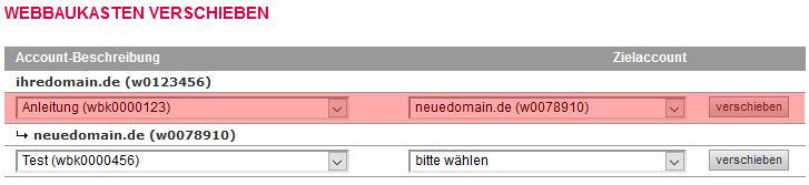 Verwalten im KAS - Verschieben eines Webbaukastens, Bild 3